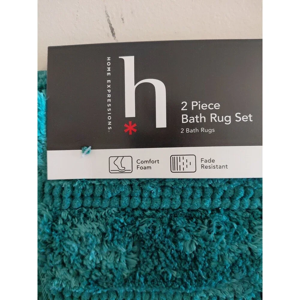 Home Expressions Foam Padded Bath Rug Set Galapagos Green 2-Piece